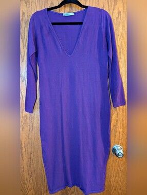 Purple V-Neck Long Sleeve Women's Dress